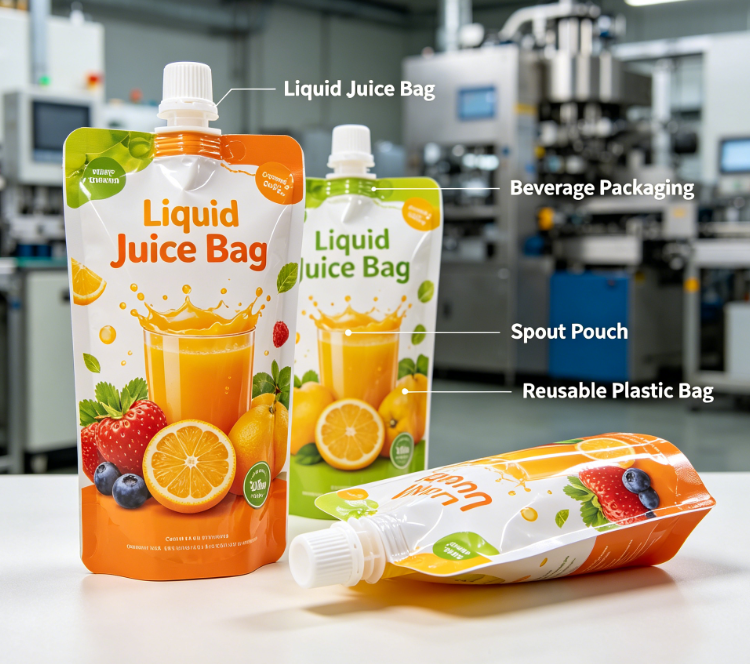 Custom Printed Succus Spout Pouch Reusable Liquid Beverage Stand Up Spout Bag
