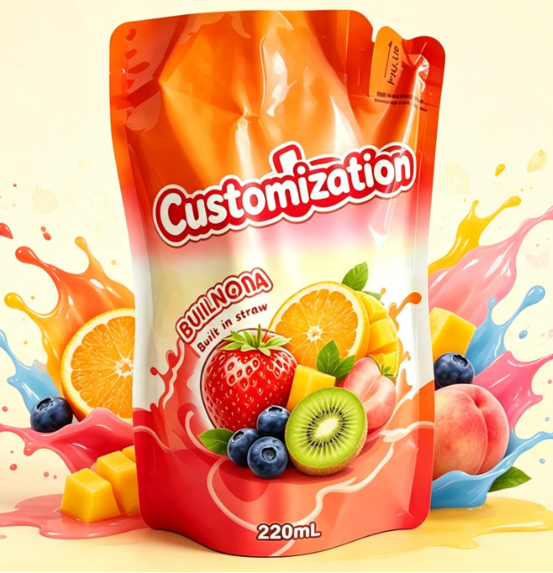 220ml Mixta Fructus Succus inaedificatus in Straw Pouches Custom Impensis Potus Packaging Sacculi