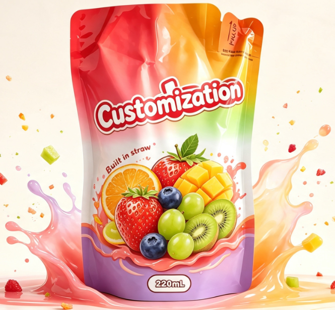 220ml Mixta Fructus Succus inaedificatus in Straw Pouches Custom Impensis Potus Packaging Sacculi