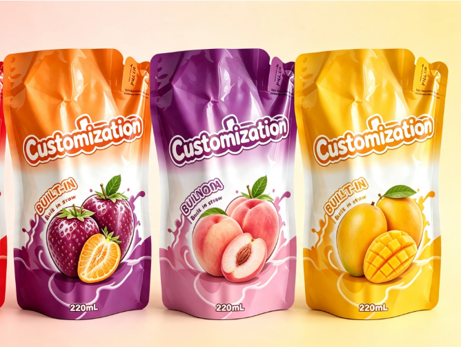 Multi Sapores 220ml Inaedificata Straw Exprimendum Pouches Custom Fruit Puree & Juice Packaging Sacculi