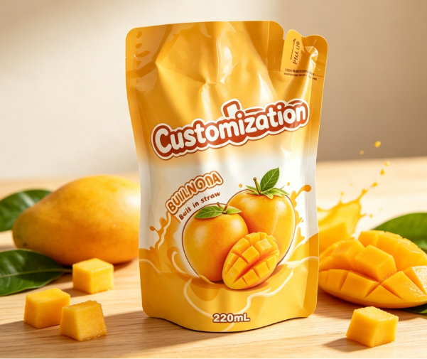 Multi Sapores 220ml Inaedificata Straw Exprimendum Pouches Custom Fruit Puree & Juice Packaging Sacculi