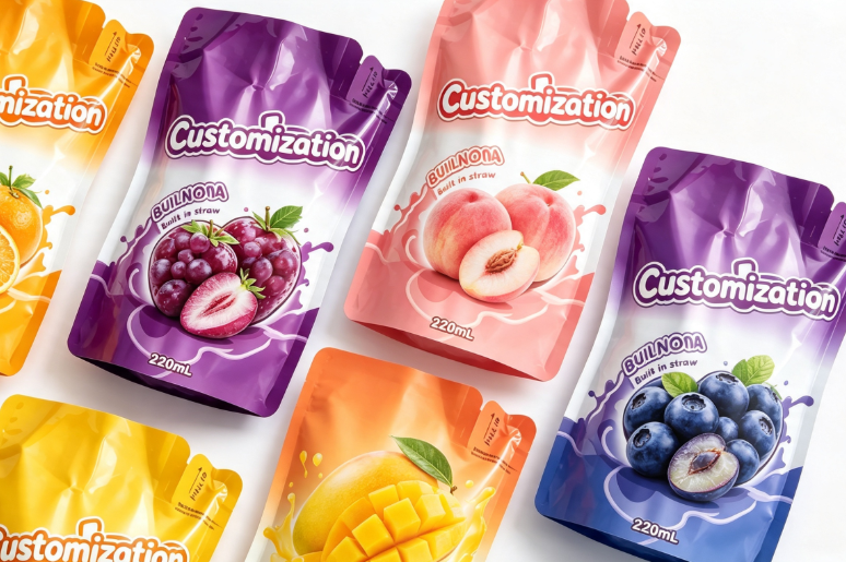 Multi Sapores 220ml Inaedificata Straw Exprimendum Pouches Custom Fruit Puree & Juice Packaging Sacculi