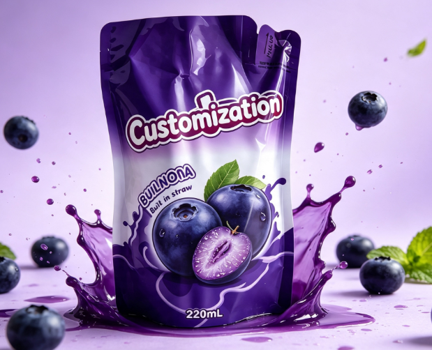 Multi Sapores 220ml Inaedificata Straw Exprimendum Pouches Custom Fruit Puree & Juice Packaging Sacculi